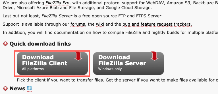 FTP軟體 ：下載 filezilla 客戶端