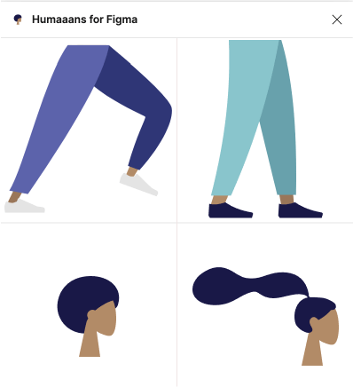Humaaans for Figma 有多種人體部位插圖，可自行組合