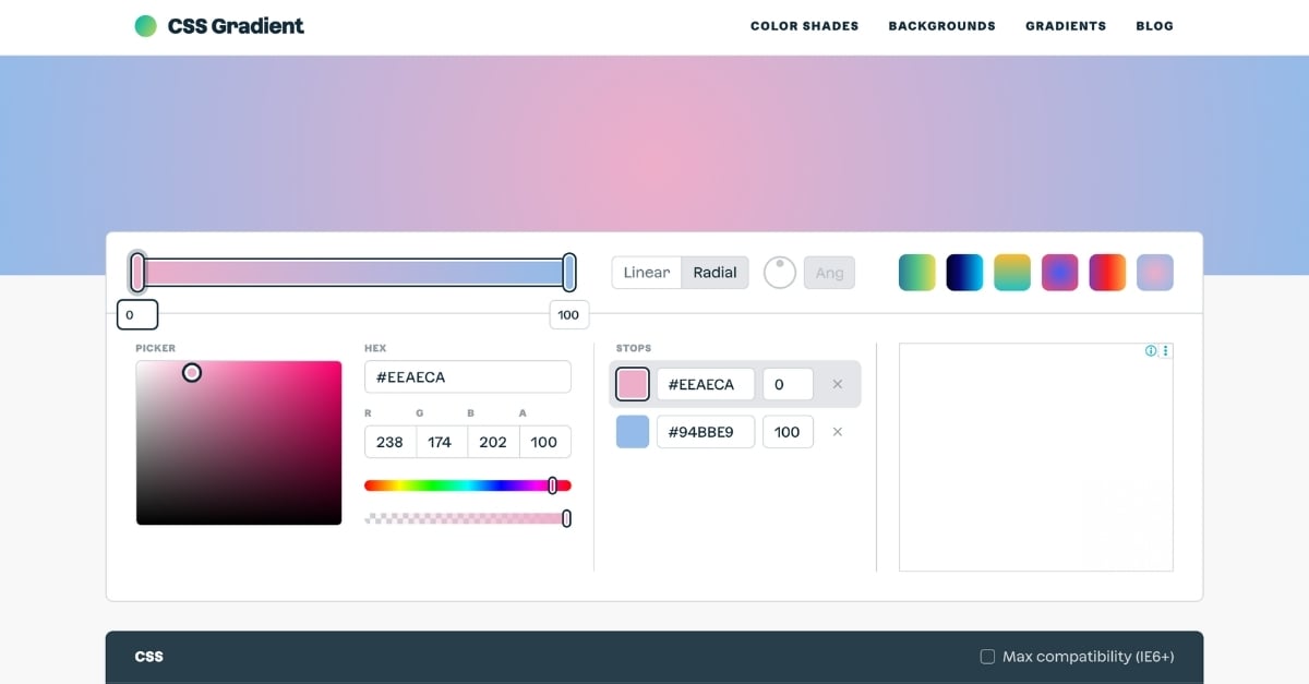 CSS Gradient 配色軟體