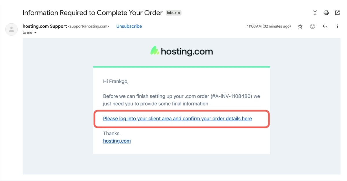 登入 hosting.com 會員和確認訂單細節