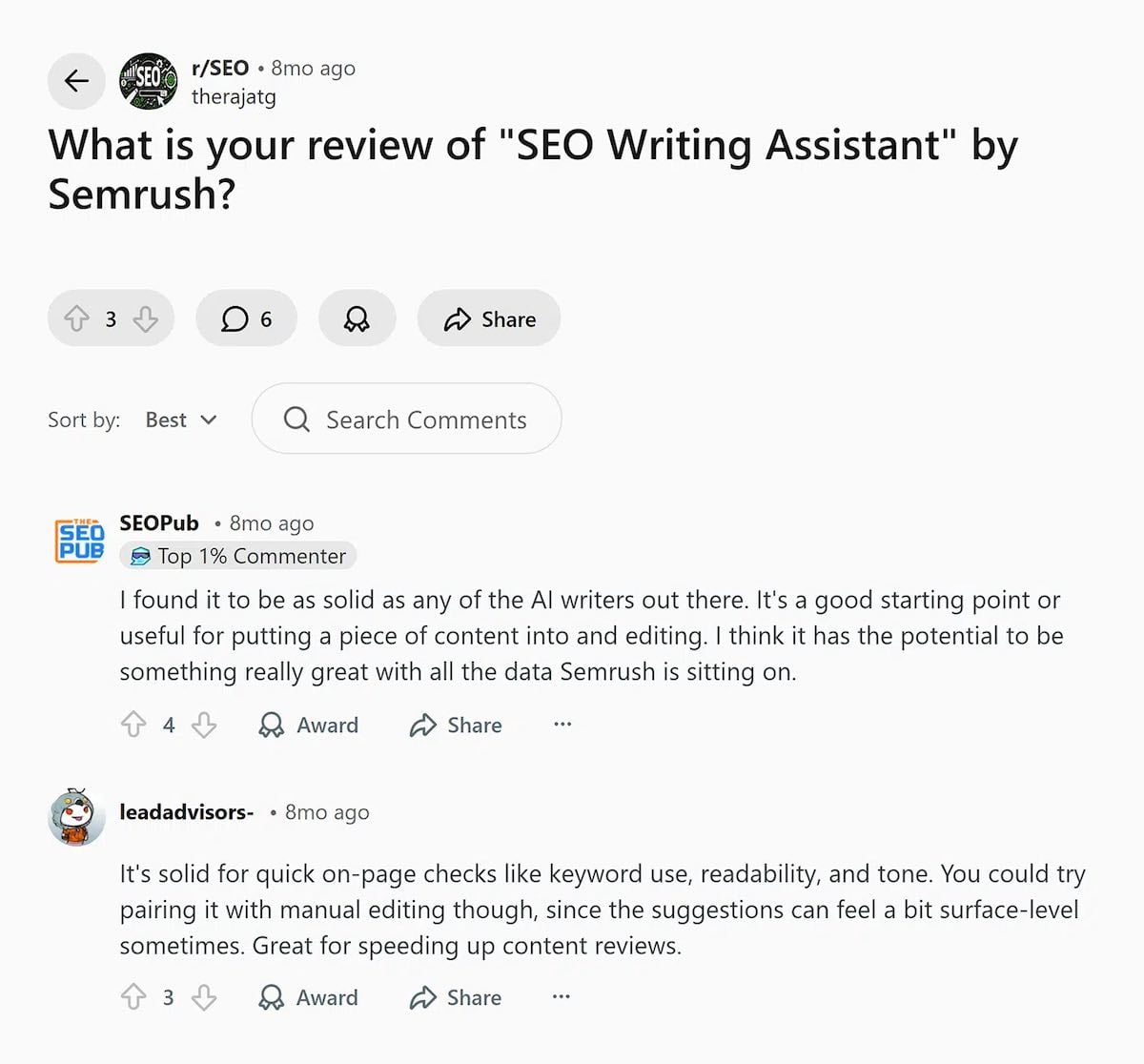 以 Semrush 的 SEO Writing Assistant 在 X 平台上的評價為例